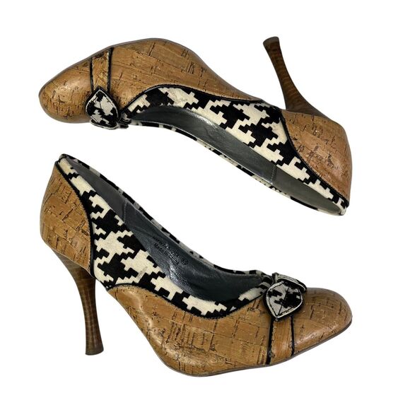 Naughty Monkey High Heel Shoes Womens Size 6.5 Cork Animal Fur - Picture 4 of 11
